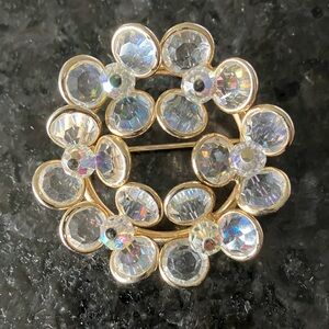 Elegant Gold Tone and Crystal Brooch